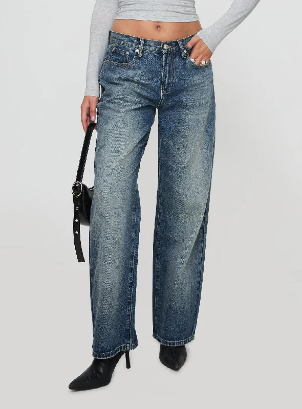 Yoga Jeans for Stretch -Glazed Straight Leg Denim Jeans Mid Blue