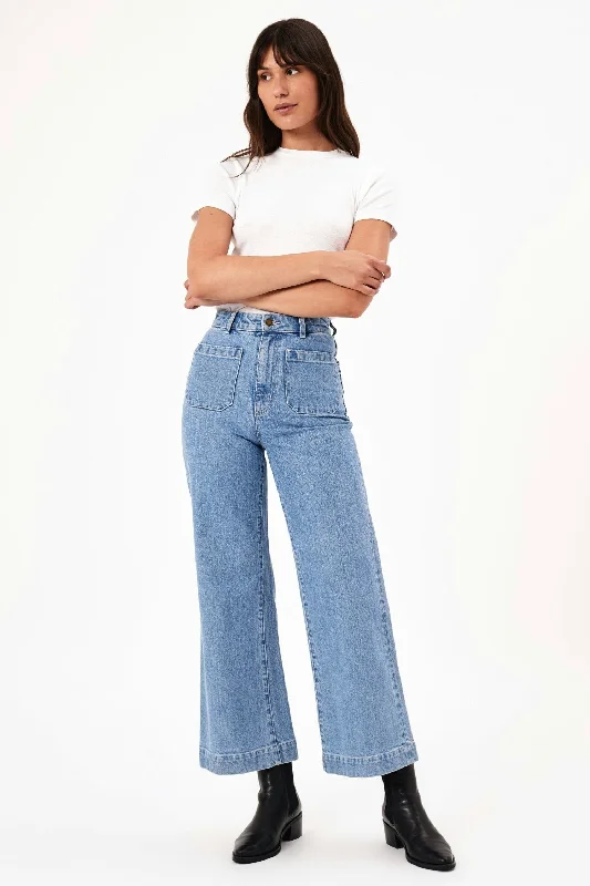 Cuffed Jeans for Stylish Touch -Sailor Lily Blue Long Denim Jean