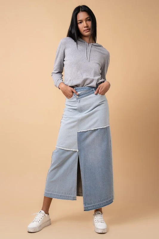 Denim Skirts with Zippers for Modern -Patchwork Denim Skirt