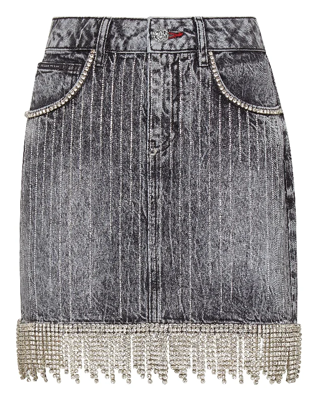 Dark Wash Denim Skirts for Sophisticated -Denim Skirt Crystal Fringe