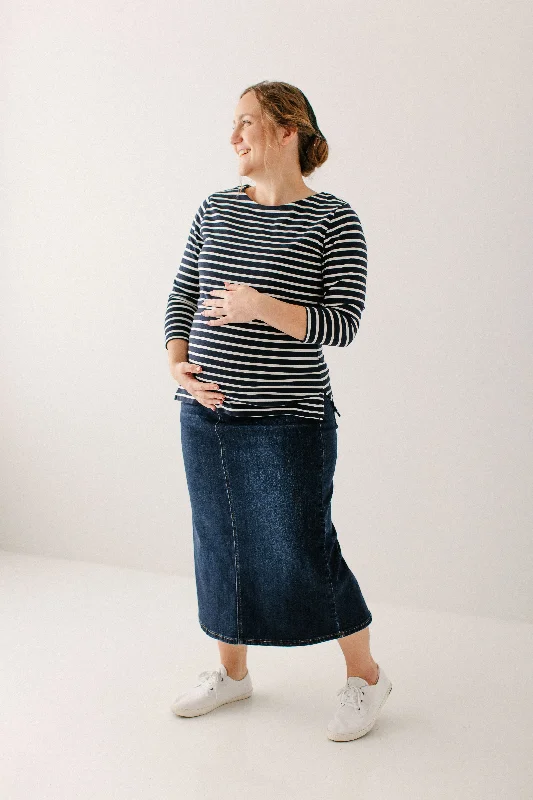 Denim Skirts for Winter Layers -'Carla' Maternity Long Denim Skirt