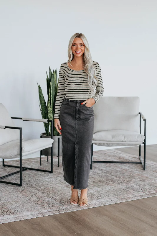 Double Layer Denim Skirts for Stylish -Joy Denim Skirt - Charcoal