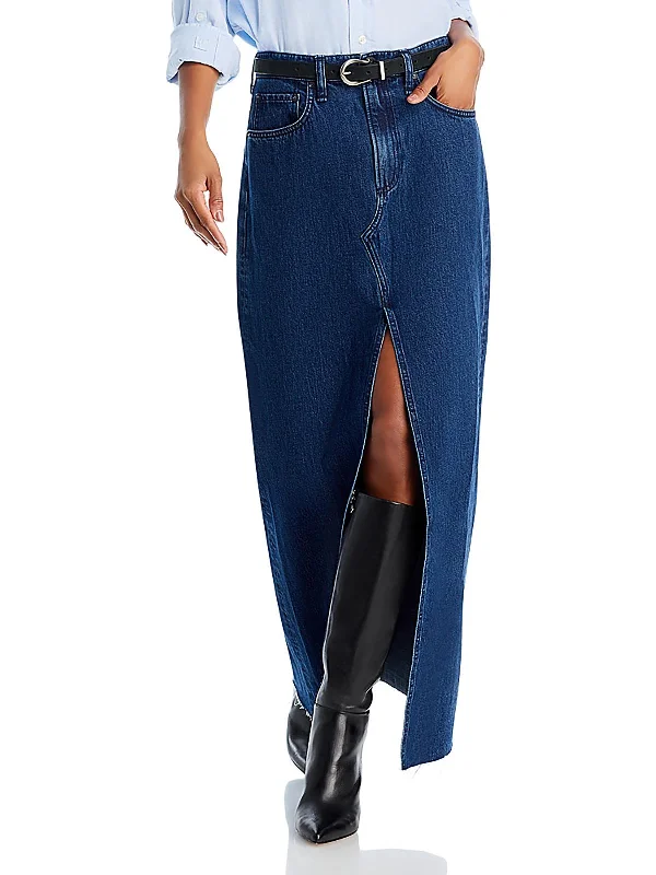 Denim Skirts for Office Wear -Avery Womens Front Slit Long Denim Skirt