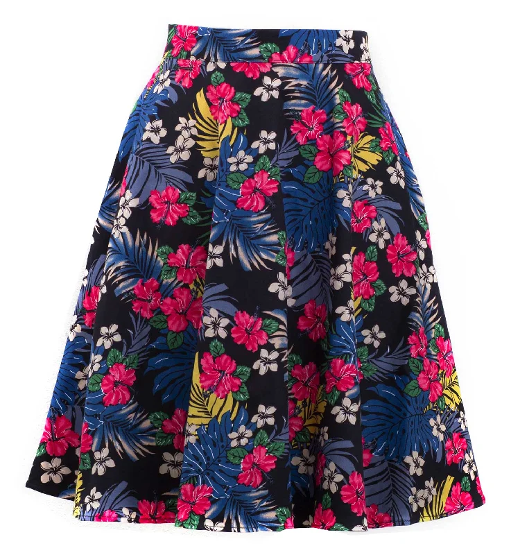 Midi pencil skirts for polished business attire -Tropical Hibiscus Floral Swing Skirt