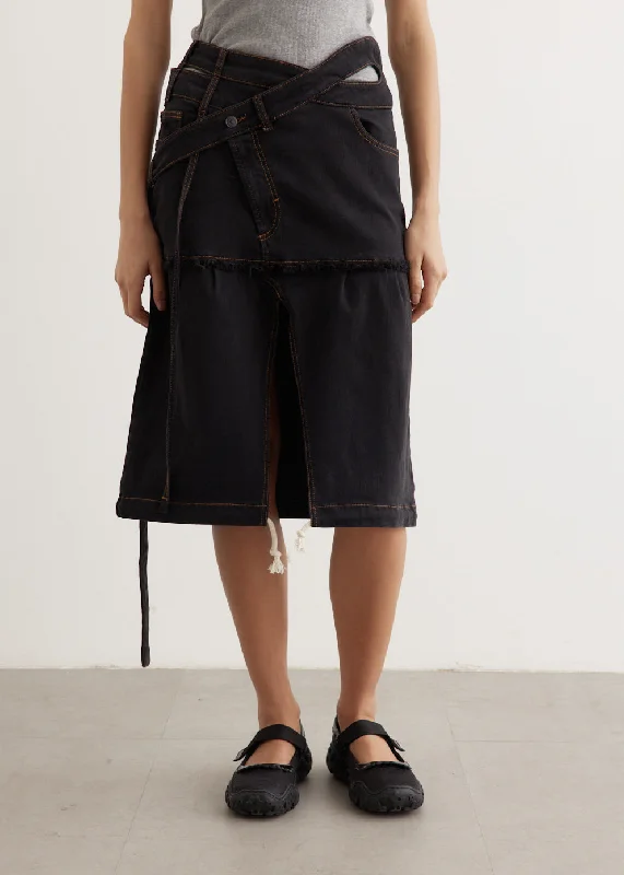 Denim Skirts with Studs for Punk -Signature Wrap Denim Skirt