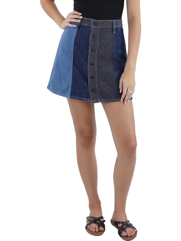 Pink Denim Skirts for Feminine -Womens Mini A-lIne Denim Skirt