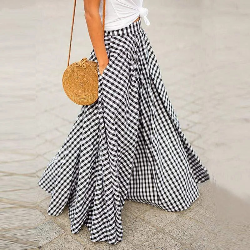 Affordable skirts for simple daily outfits -Crystal Elegant Plaid Maxi Skirt