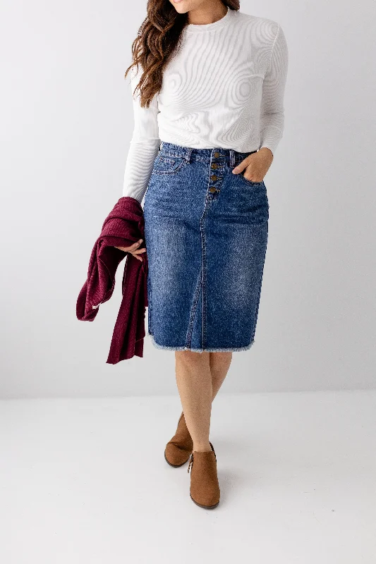 Flowy Denim Skirts for Graceful -'Haven' Knee Length Denim Skirt FINAL SALE