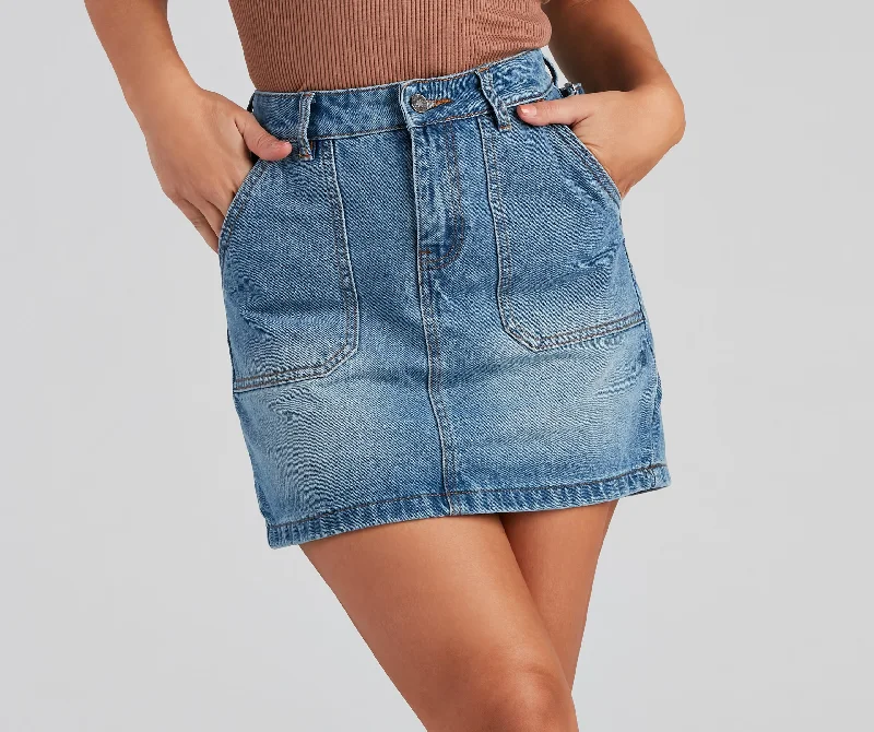 Stiff Denim Skirts for Structured -Good Day Buckle Detail Denim Skirt