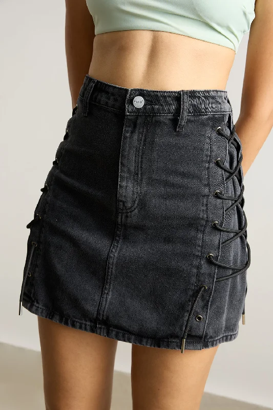 Light Wash Denim Skirts for Fresh -High Waisted Denim Skirt- Charcoal