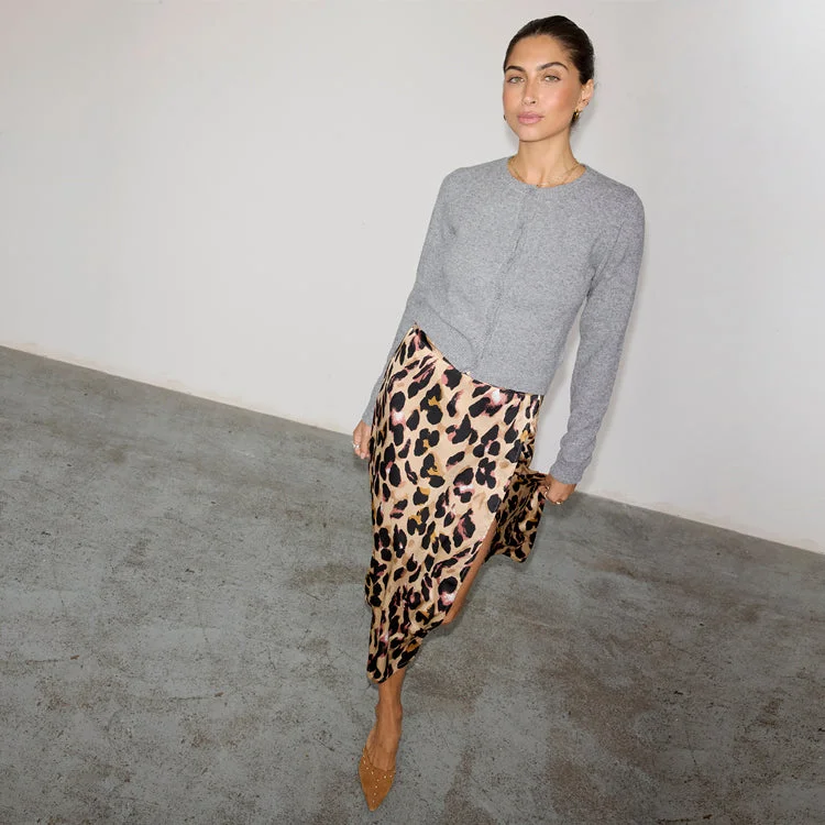 Bold skirts with metallic shimmer finish -Brown Leopard Jaspre Skirt