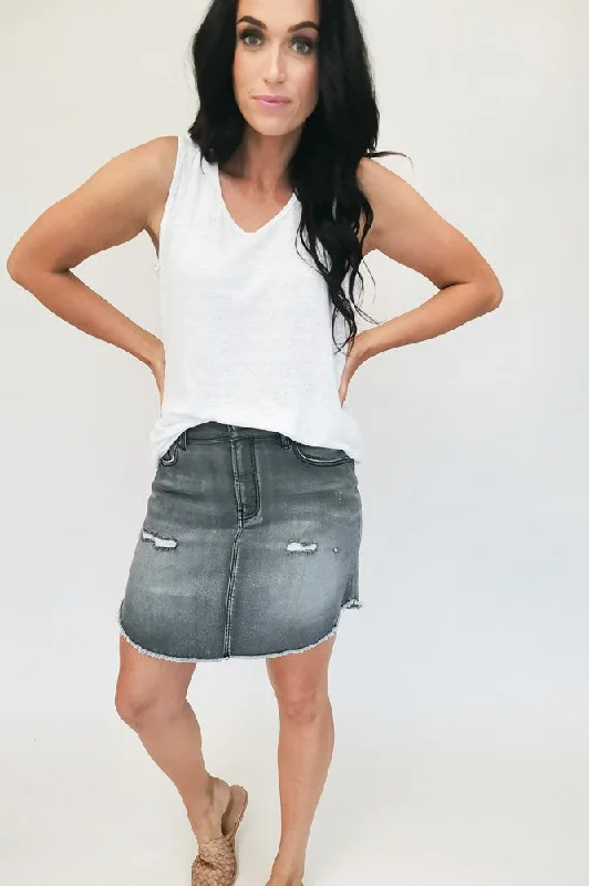 Denim Skirts for Family Gatherings -Shine On Label Super Fray Denim Skirt Vintage Charcoal Preorder One Mid February