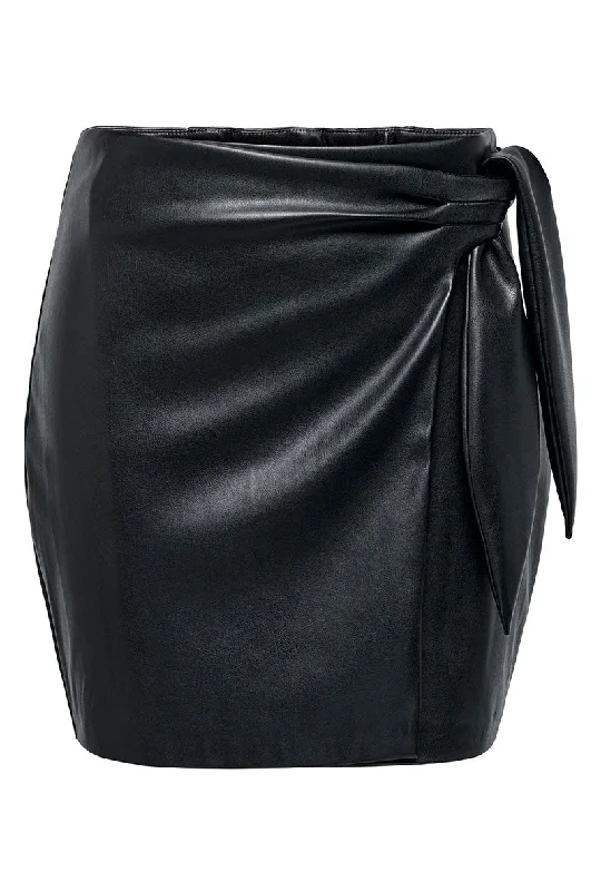 Affordable denim skirts for everyday cool -ONLY MIA FAUX LEATHER KNOT SKIRT