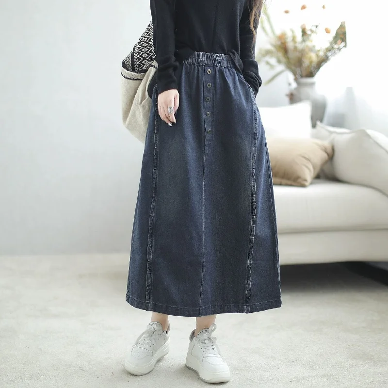 Stiff Denim Skirts for Structured -Autumn Casual Minimalist Cotton Denim Skirt