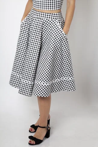 Classic black pencil skirts for office chic -Retro Daisy Gingham Swing Skirt with Pockets