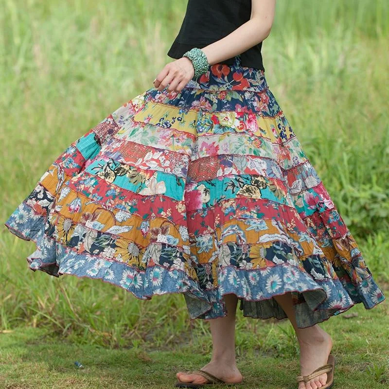 Trendy leather skirts for edgy modern looks -Random Patchwork Hippie Skirt