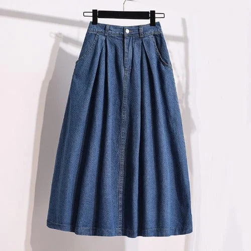 Denim Skirts for Everyday Wear -Pleated High Waist Denim Skirt