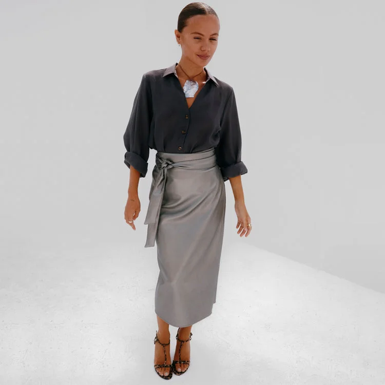 Flowy maxi skirts for breezy summer style -Gunmetal Vegan Leather Jaspre Skirt