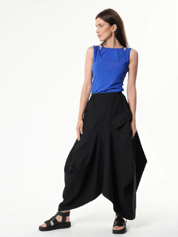 Denim Skirts with Sequins for Sparkle -Asymmetrical Long Denim Skirt In Black