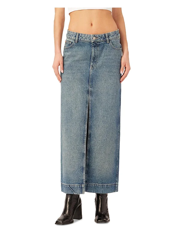 Stretch Denim Skirts for Comfort -Asra Womens Slit Cotton Denim Skirt