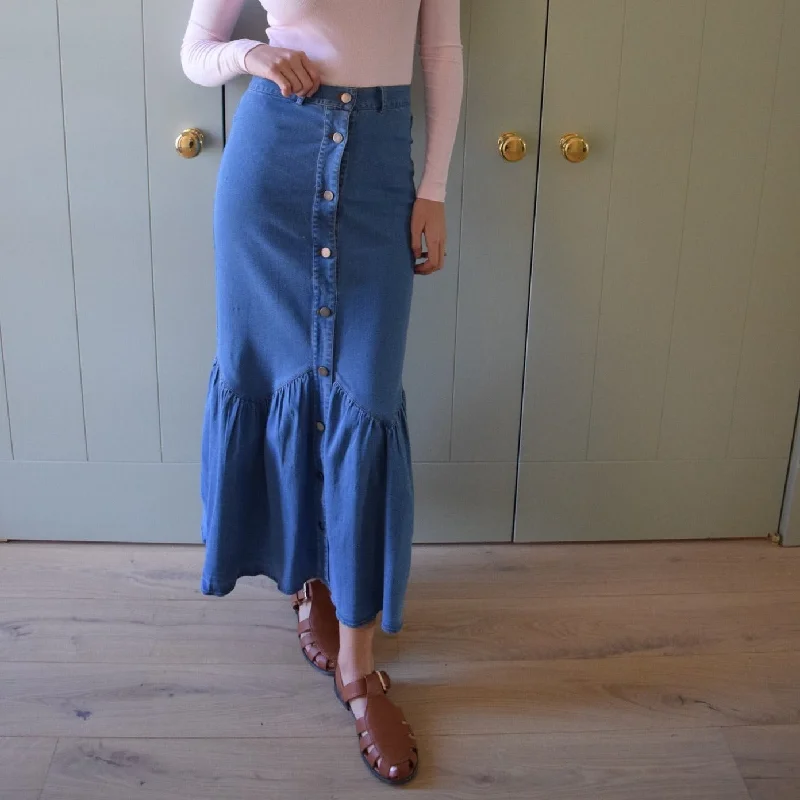 Washed Denim Skirts for Soft -Country Denim Skirt [Final Sale]