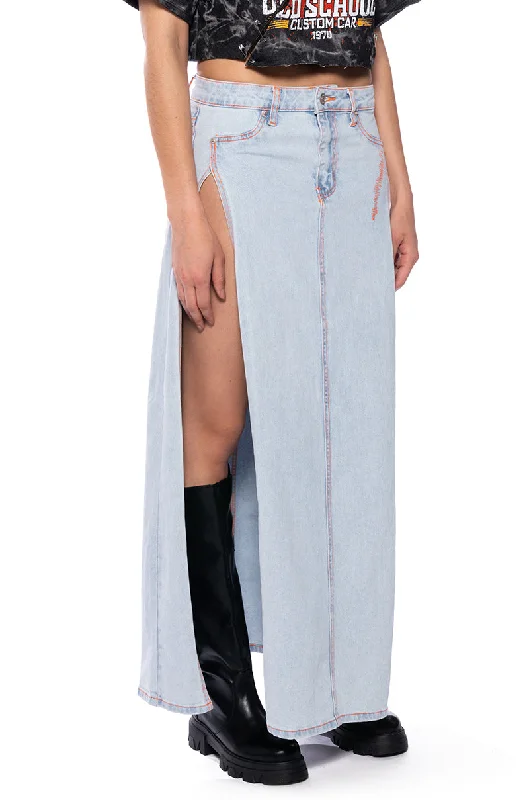 Denim Skirts for Winter Layers -MIA DOUBLE SLIT MAXI DENIM SKIRT