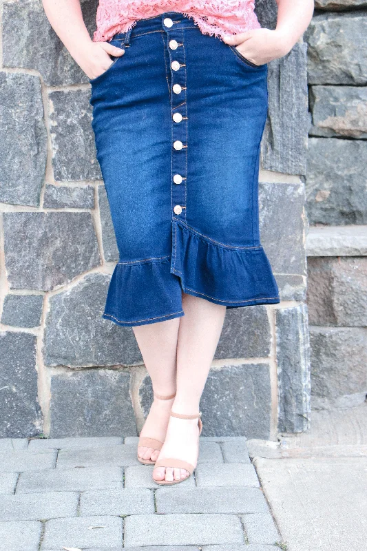 Black Denim Skirts for Versatile -Miranda Dark Denim Skirt