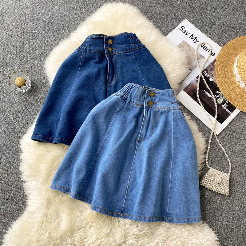 Denim Skirts for Fall Looks -Simple denim skirt blue A line skirt      S431