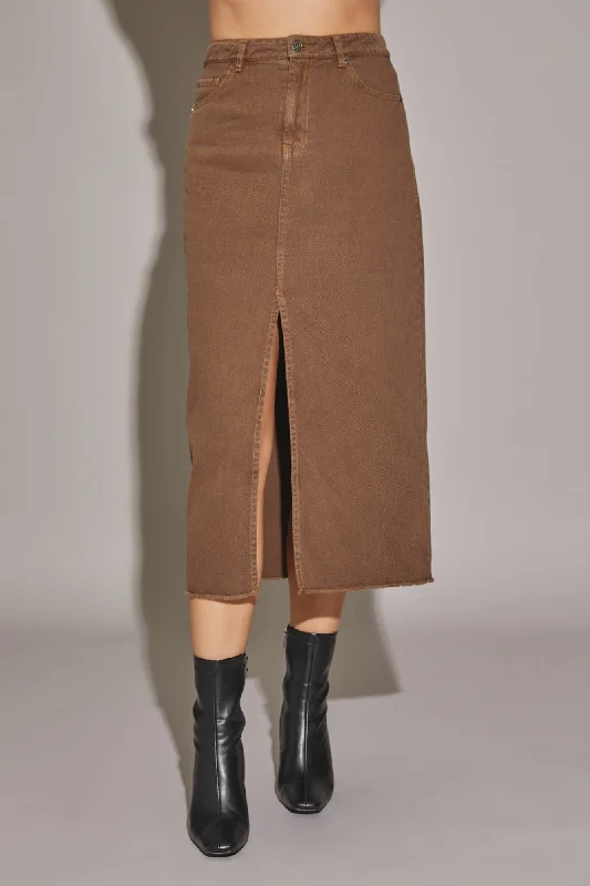 Denim Skirts for Movie Nights -Gayle Denim Skirt-Brown