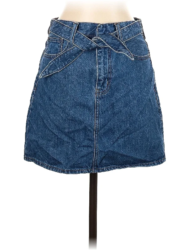 Printed Denim Skirts with Stripes -Denim Skirt