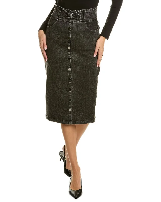 Blue Denim Skirts for Classic -Gracia Waist Belt Detail Denim Skirt