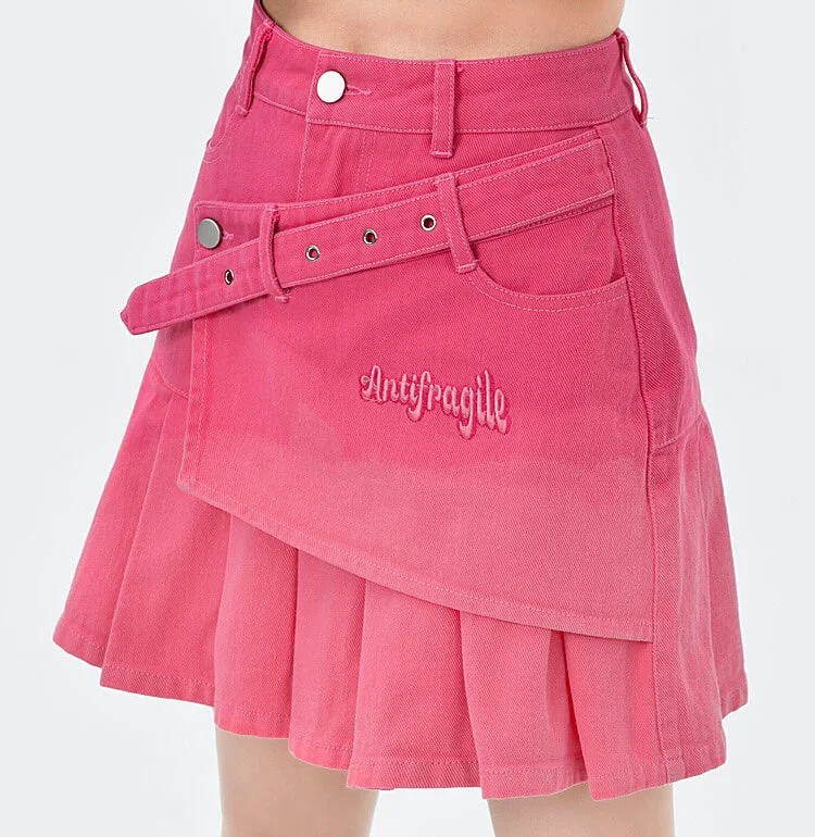 Denim Skirts for Christmas Celebrations -“Brave Girl” pink gradient denim skirt BY5240