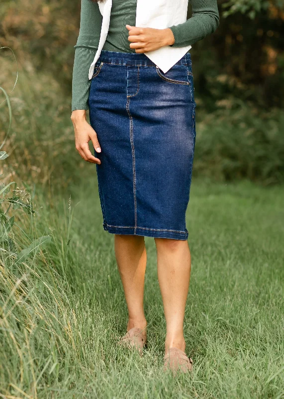 Denim Skirts with Elastic Waist for Comfort -Sandra Midi Denim Skirt