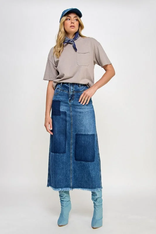 Denim Skirts for Summer Vacations -Retro Patchwork Denim Skirt