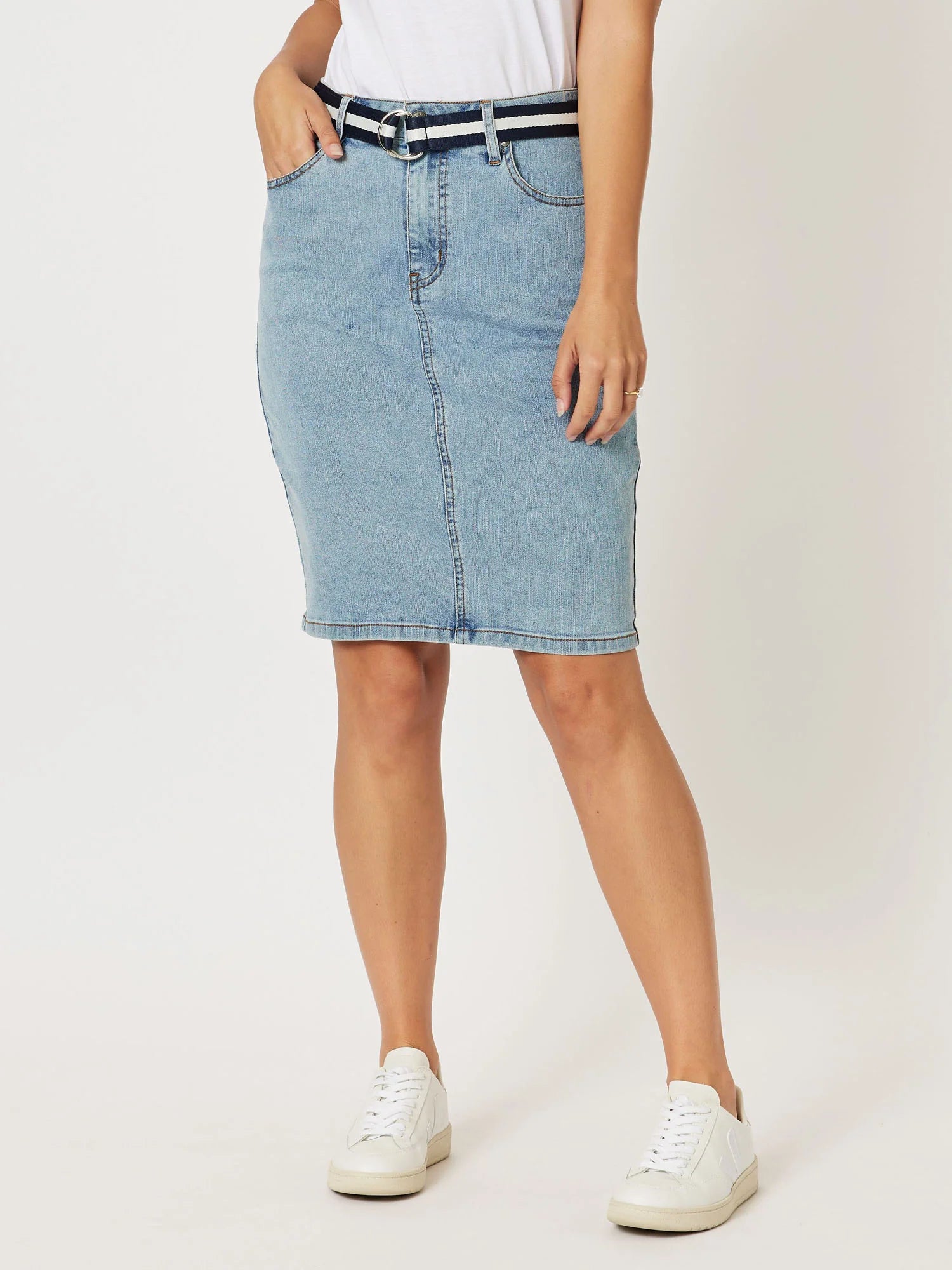 Yellow Denim Skirts for Bright -Emily Stretch Denim Skirt - Denim