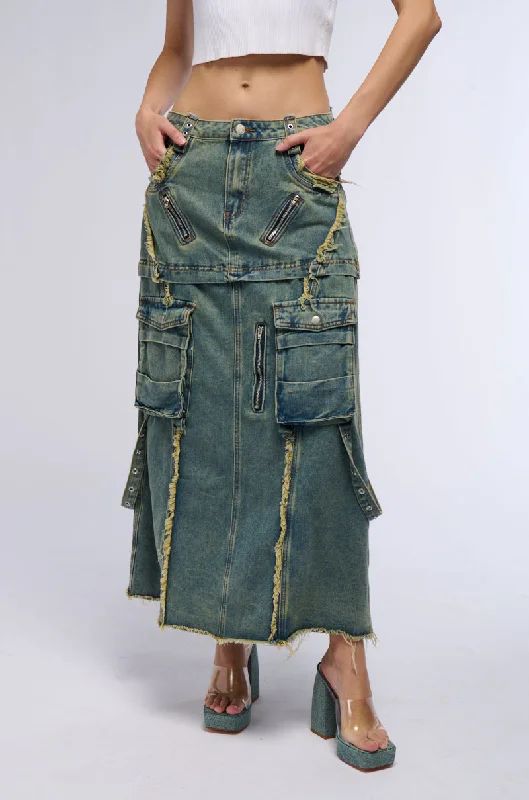 Denim Skirts for Mother's Day -SAY IT AGAIN DISTRESSED MAXI DENIM SKIRT