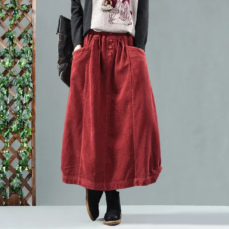 Flowy maxi skirts for breezy summer style -Vintage Pleated Corduroy Midi Skirt