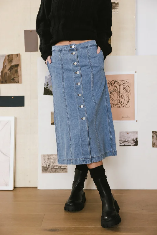 Denim Skirts for Christmas Celebrations -Kaylee Button Denim Skirt - FINAL SALE