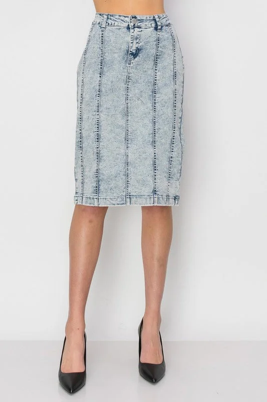 Printed Denim Skirts with Stripes -Claire Stone Denim Skirt