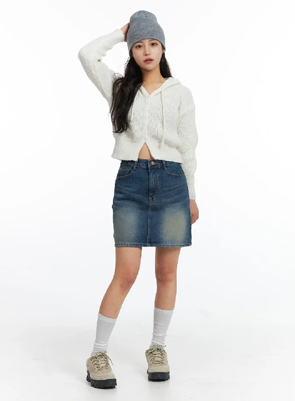 Denim Skirts for Everyday Wear -Washed Mini Denim Skirt OJ431