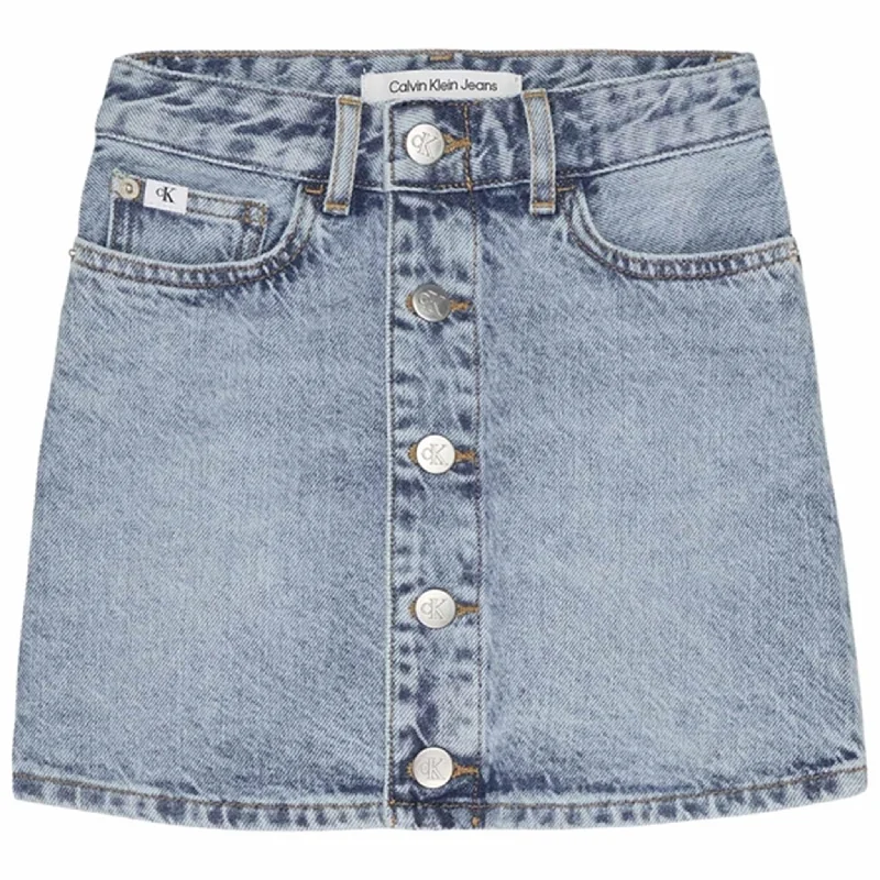 Denim Skirts for Anniversary Dinners -Calvin Klein A Line Denim Skirt Salt Pepper Light