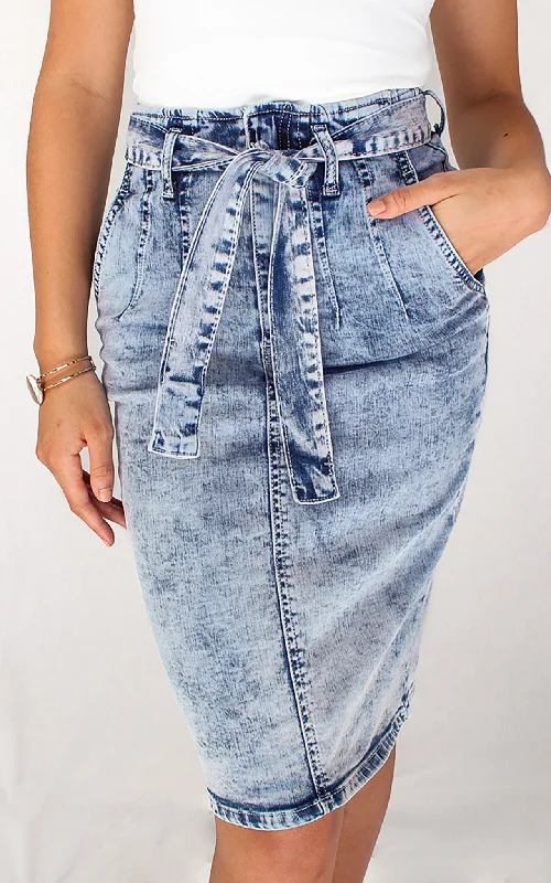 Denim Skirts for Hiking -Phoebe Denim Skirt- Acid Wash