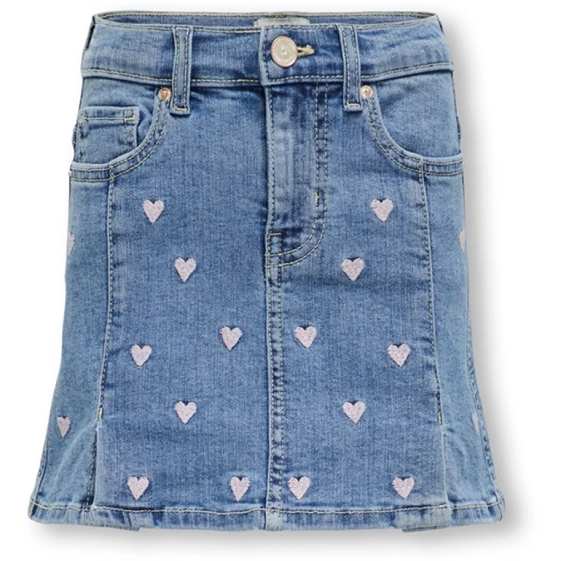 Mid Waist Denim Skirts for Comfort -Kids ONLY Light Medium Blue Denim Hoxton Heart Denim Skirt