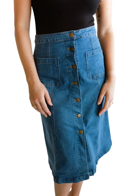 Blue Denim Skirts for Classic -A-Line Button Down Denim Skirt