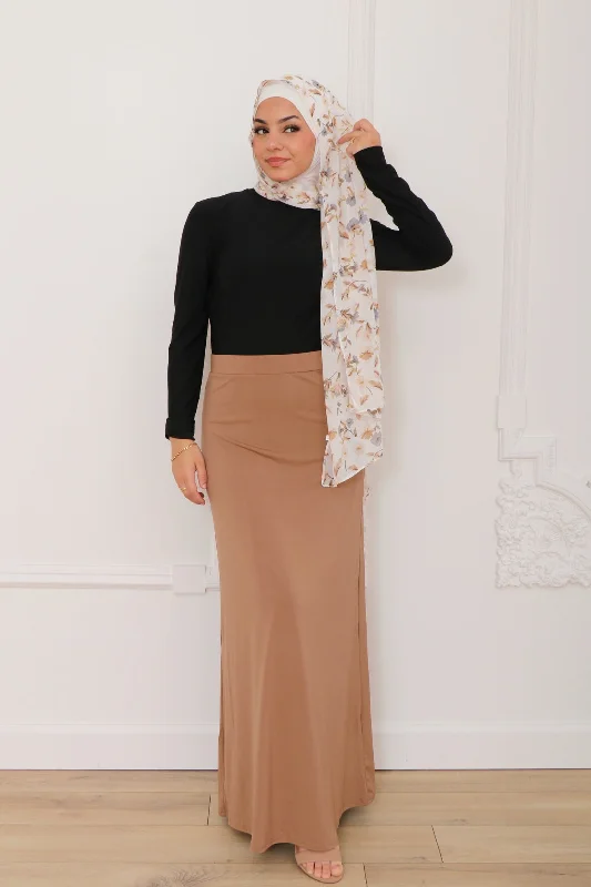 High-waisted skirts for slimming chic style -Tan Spandex Maxi Skirt