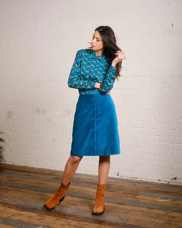 Lightweight skirts with airy fabric weave -Renata Velvet Skirt in Teal