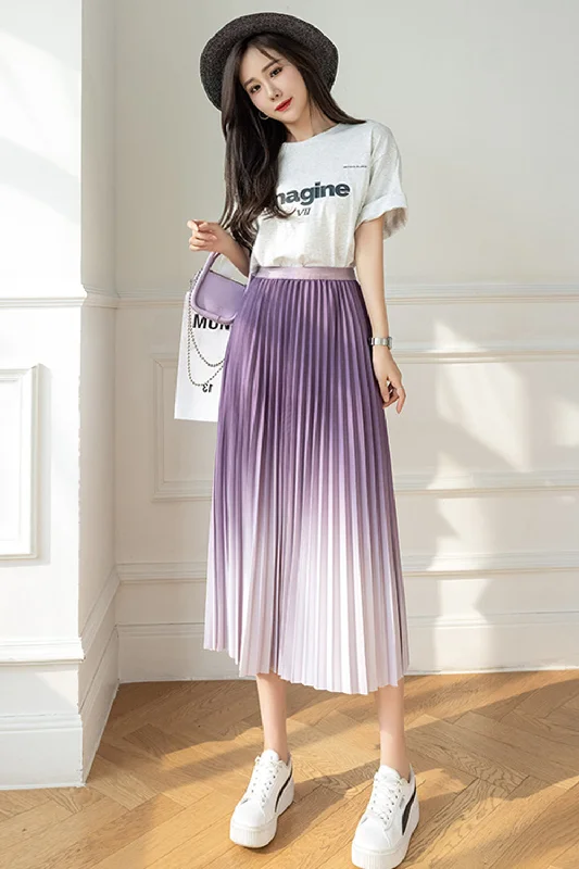 A-line mini skirts for fun flirty looks -KittenAlarm - High Waist Pleated Gradient Colors Skirts