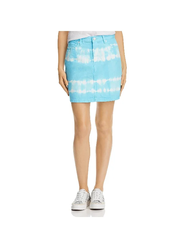 Button Down Denim Skirts for Casual -Womens Tie-Dye Short Denim Skirt