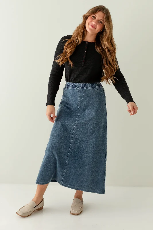 Mini Denim Skirts for Sexy -'Caroline' Long Knit Denim Skirt