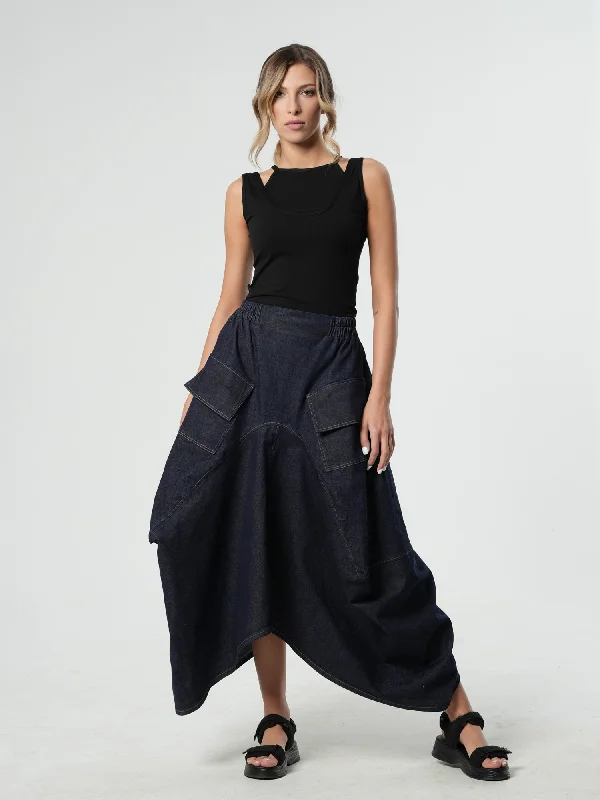 Denim Skirts with Slits for Sexy -Asymmetrical Long Dark Denim Skirt